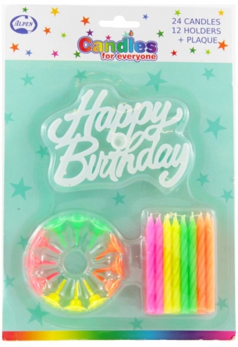 CANDLES/HOLDER/SIGN NEON BIRTHDAY 24s 431129