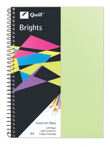 VISUAL ART DIARY QUILL A4 LIME GREEN 10760
