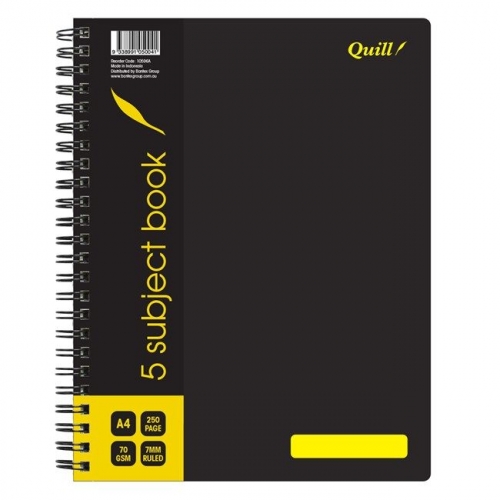 EXERCISE BOOK QUILL 10596A 5 SUBJECT A4 125leaf Q596