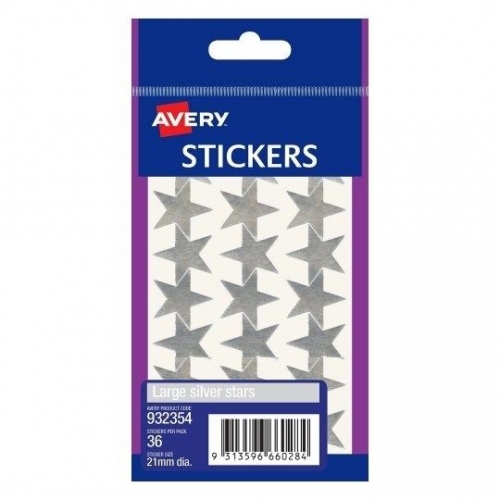 LABEL AVERY B/P 932354 STARS LARGE SILVER 36s
