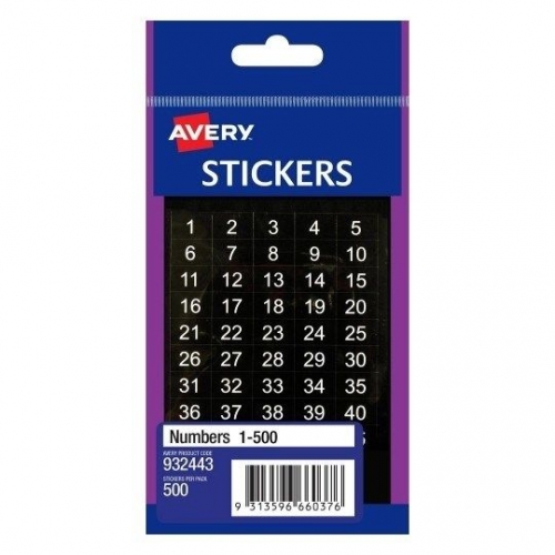 LABEL AVERY B/P 932443 NUMBERS 1-500 500s