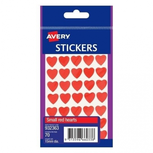 LABEL AVERY B/P 932363 HEARTS SMALL RED 70s