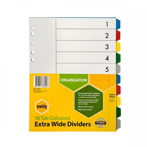 DIVIDERS MARBIG PP A4 EX WIDE 10 TAB 36200