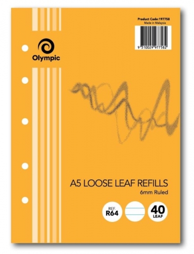 LOOSE LEAF REFILLS OLYMPIC A5 RULED 40s