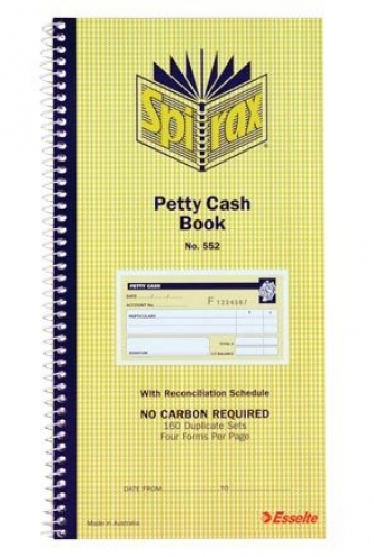 PETTY CASH BOOK SPIRAX 552 C/LESS 160s 55229