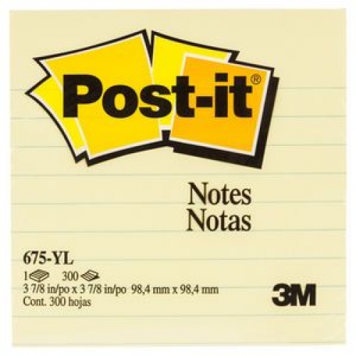 POST-IT NOTES 675 RULED YELLOW 98x98mm