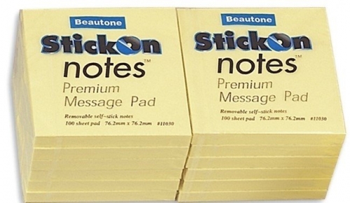 STICK ON NOTES BEAUTONE YELLOW 76x76mm 11030