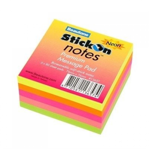 STICK ON NOTES BEAUTONE CUBE 76X76MM NEON COLS