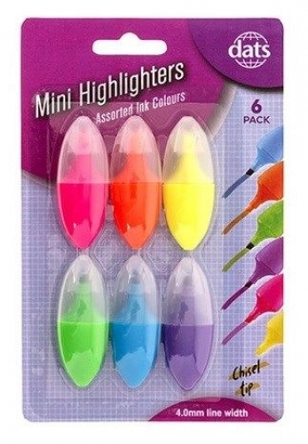 HIGHLIGHTER DATS MINI ASSORTED 6s