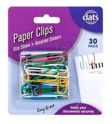 PAPER CLIPS DATS COLOURED 50mm 30s