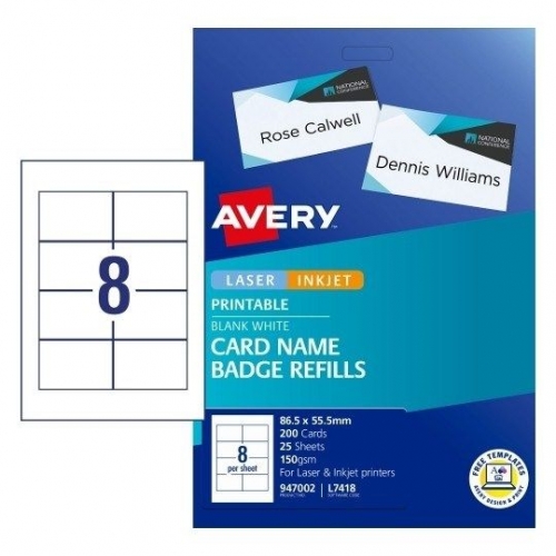 NAME BADGE REFILL AVERY A4 L7418 WHITE 25s