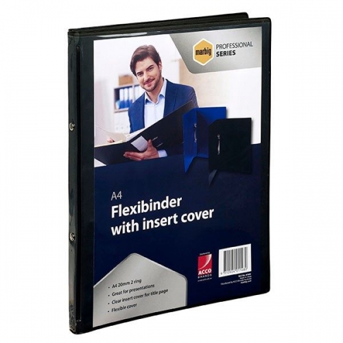 BINDER FLEXI CLEAR FRONT A4 2 RING 20mm BLACK