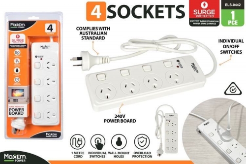 POWER BOARD 4 SOCKET W/ INDIVIDUAL SWITCHES
