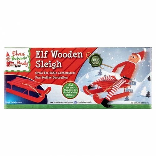 XMAS ELF WOODEN SLEIGH WITH PULLING STRING