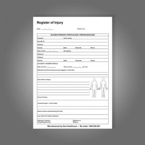 REGISTER OF INJURIES PAD DUP 25's A5