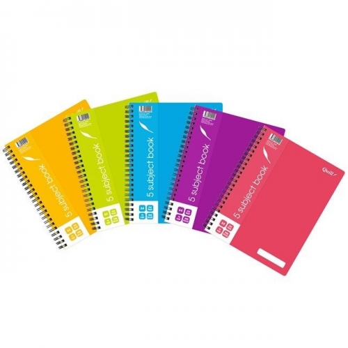 NOTEBOOK QUILL 5 SUBJECT A4 COLOURS ASST 250pages