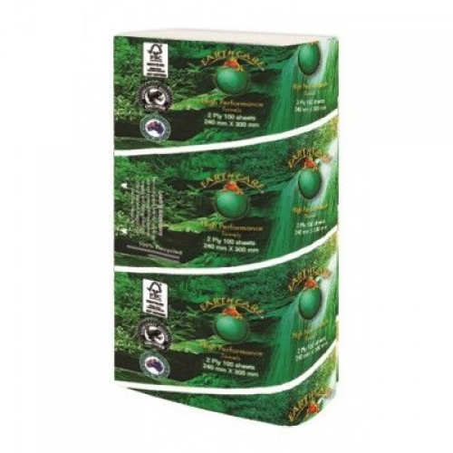 TOWELS PAPER EARTHCARE I/LEAVED 100s 2 PLY 24x30cm CTN 24