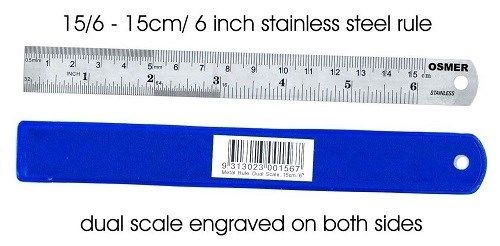 RULER STAINLESS STEEL 15cm