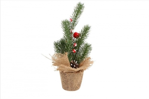CHRISTMAS TREE FROSTED WITH BERRIES 28cm BURLAP POT