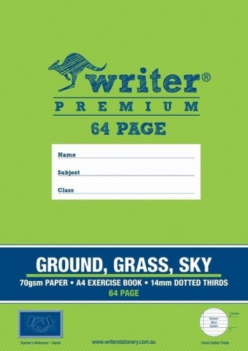 EXERCISE BOOK A4 64 PG GROUND/GRASS/SKY DOTTED THIRDS 14MM