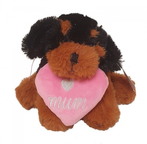 DOG BLACK AND BROWN W/HEART 16CM