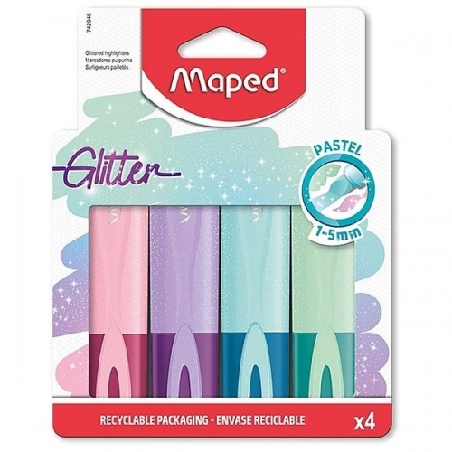 HIGHLIGHTER MAPED GLITTER PASTEL ASSORTED 4s
