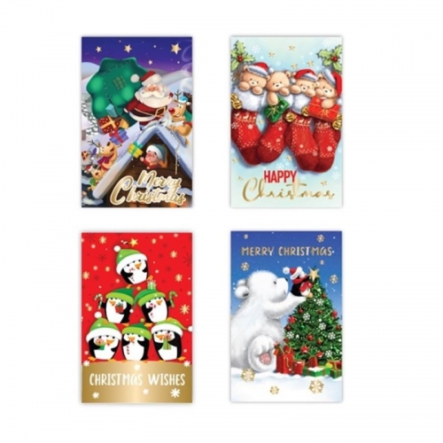 CHRISTMAS CARDS TEXTURED FOIL CUTE 115x177mm PACK 10