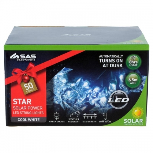 LIGHTS SOLAR SHAPE STAR 50 LED 6.5m COOL WHITE