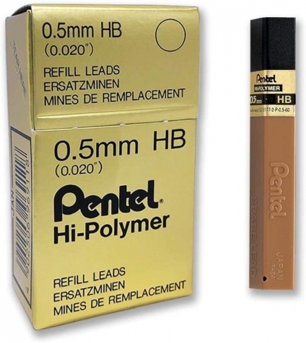 PENTEL HI-POLYMER MECH LEAD REFILL .5MM HB 12 Pack